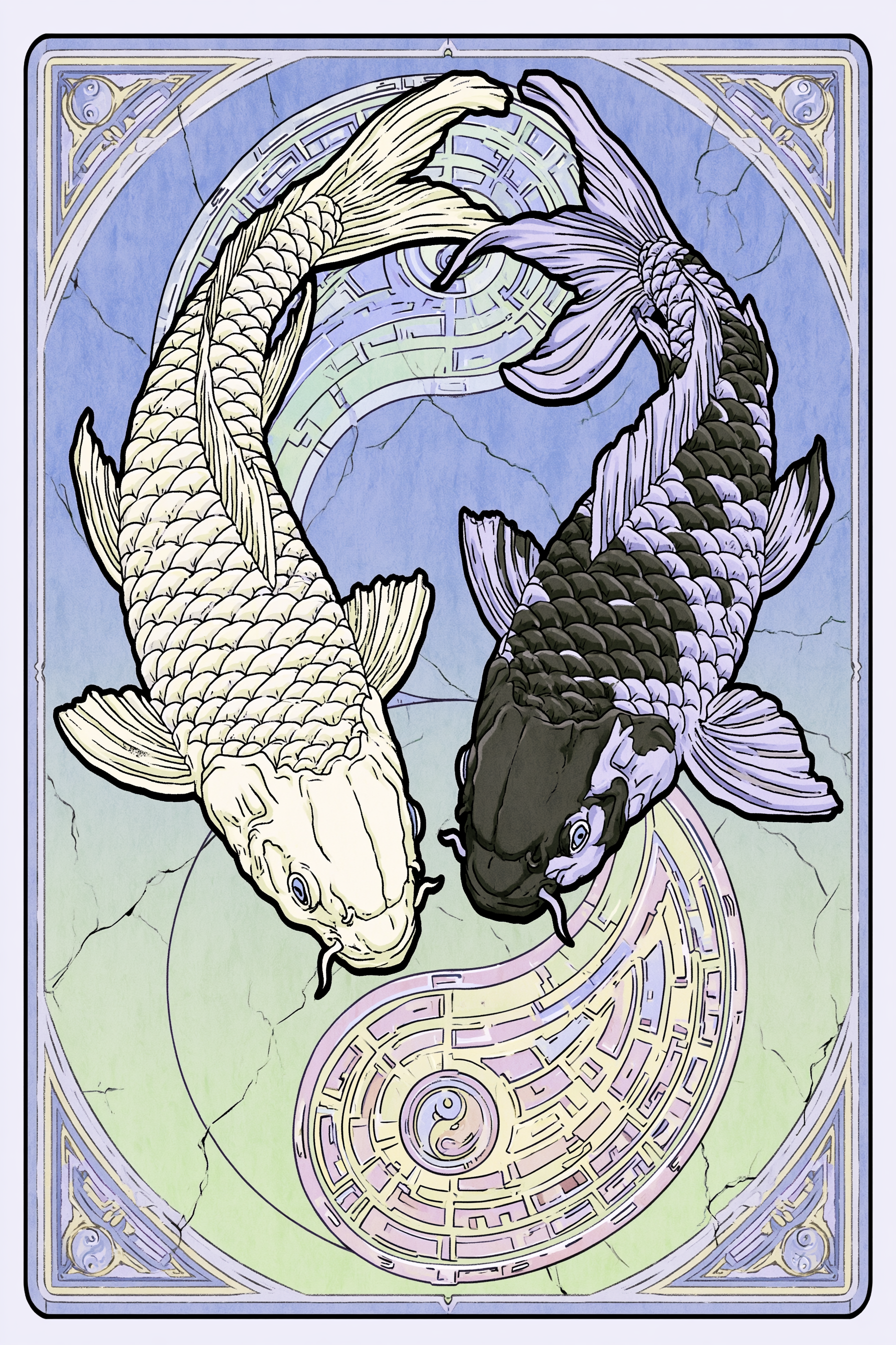 Yin-Yang Fish in Blue-Green Water