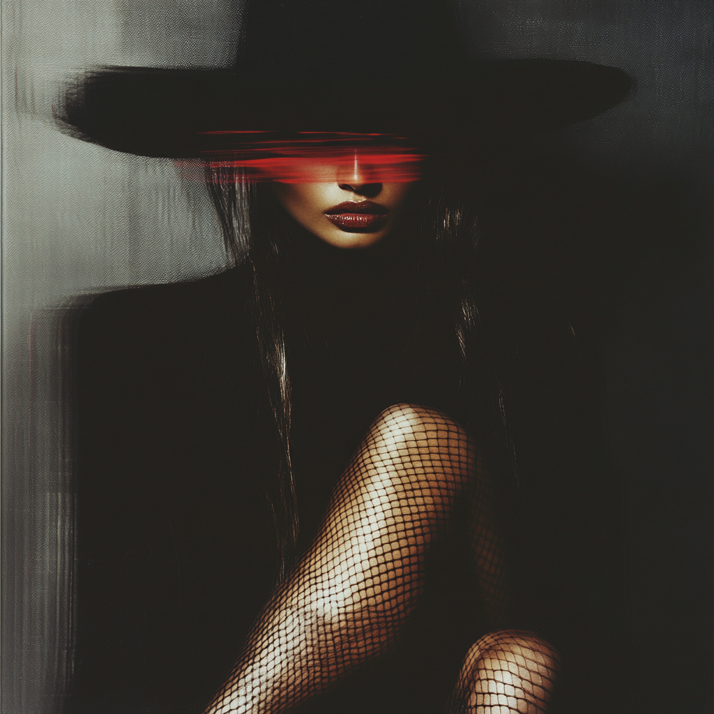 Halloween Couture in Black Turtleneck and Wide Hat