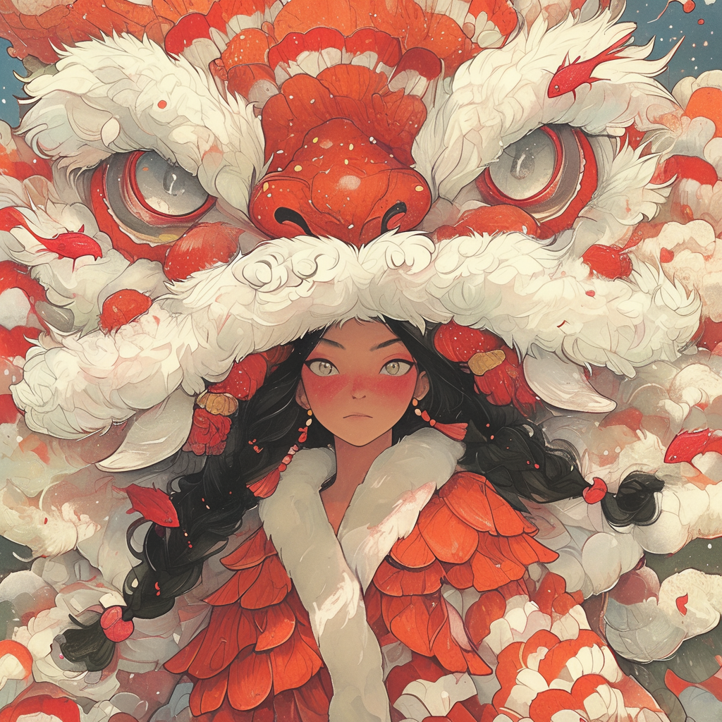 Girl Performing a Lion Dance