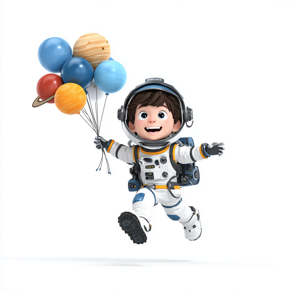 Astronaut Floating with Planet Balloons