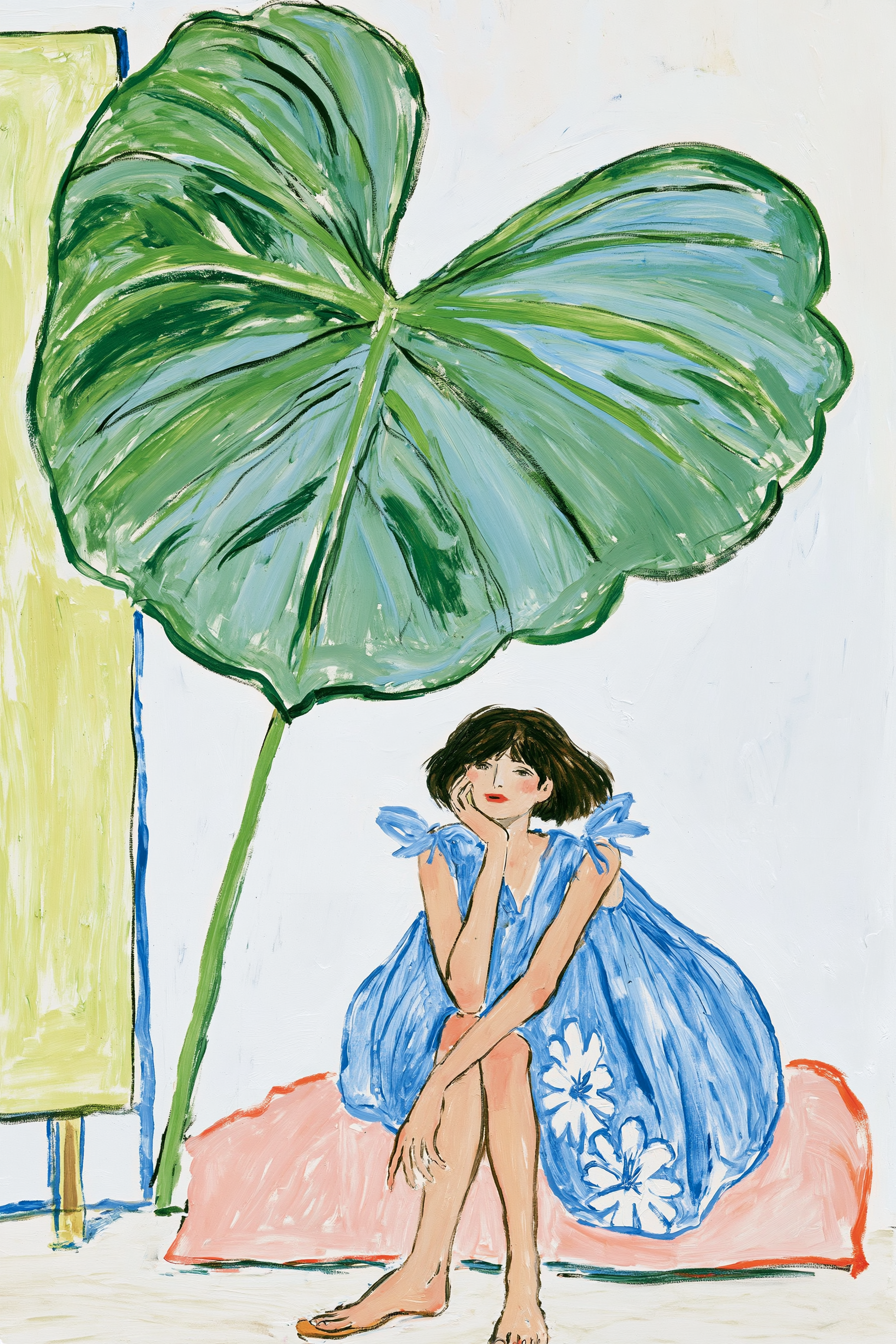 Girl Sheltered by Giant Philodendron Leaves
