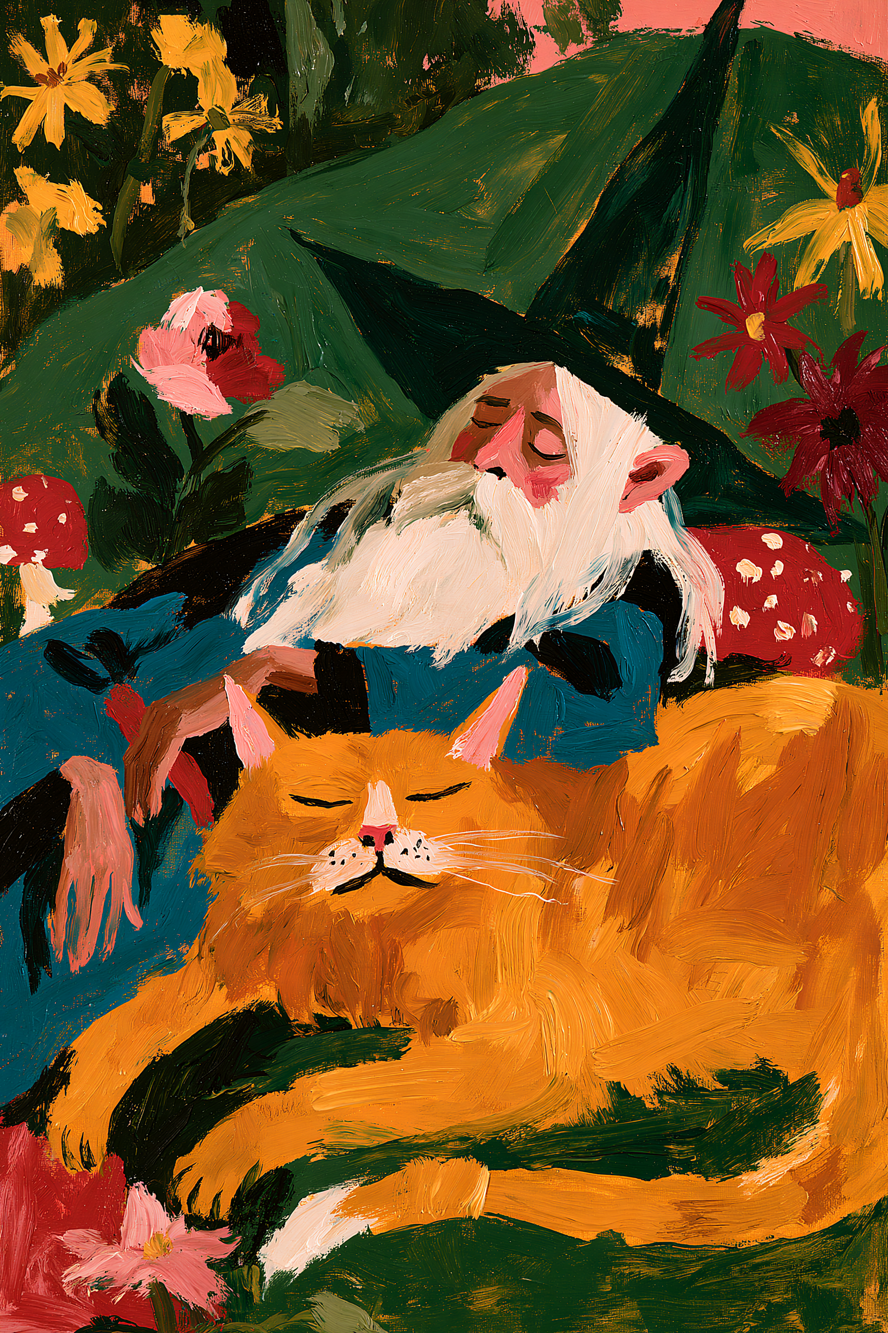 Wizard Waking on a Giant Orange Cat