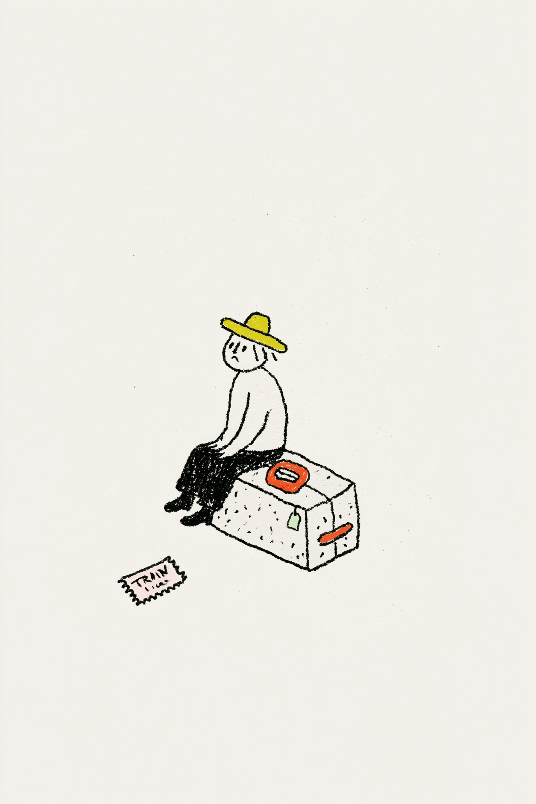 Lonely Figure on a Suitcase, Hand-Drawn Flat Vector