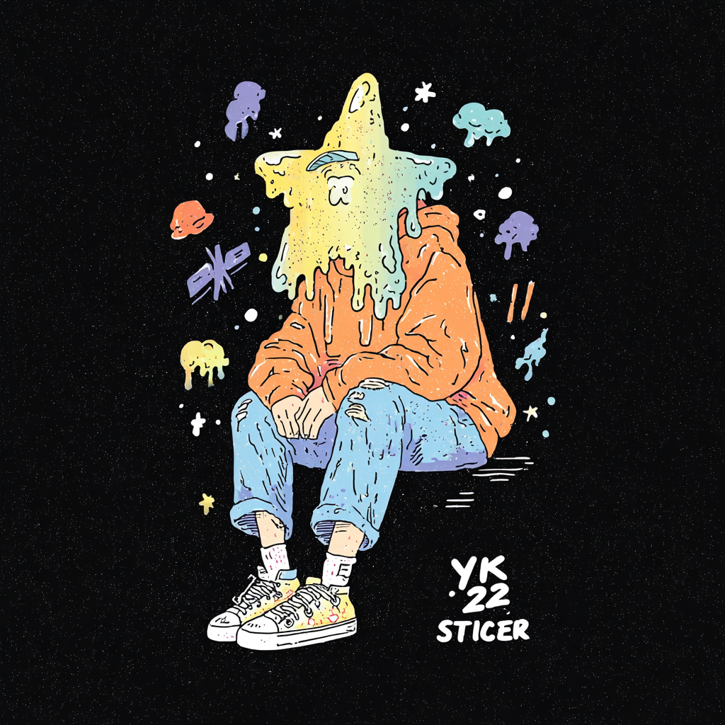 Y2K-Stickerlogo mit schmelzendem Stern