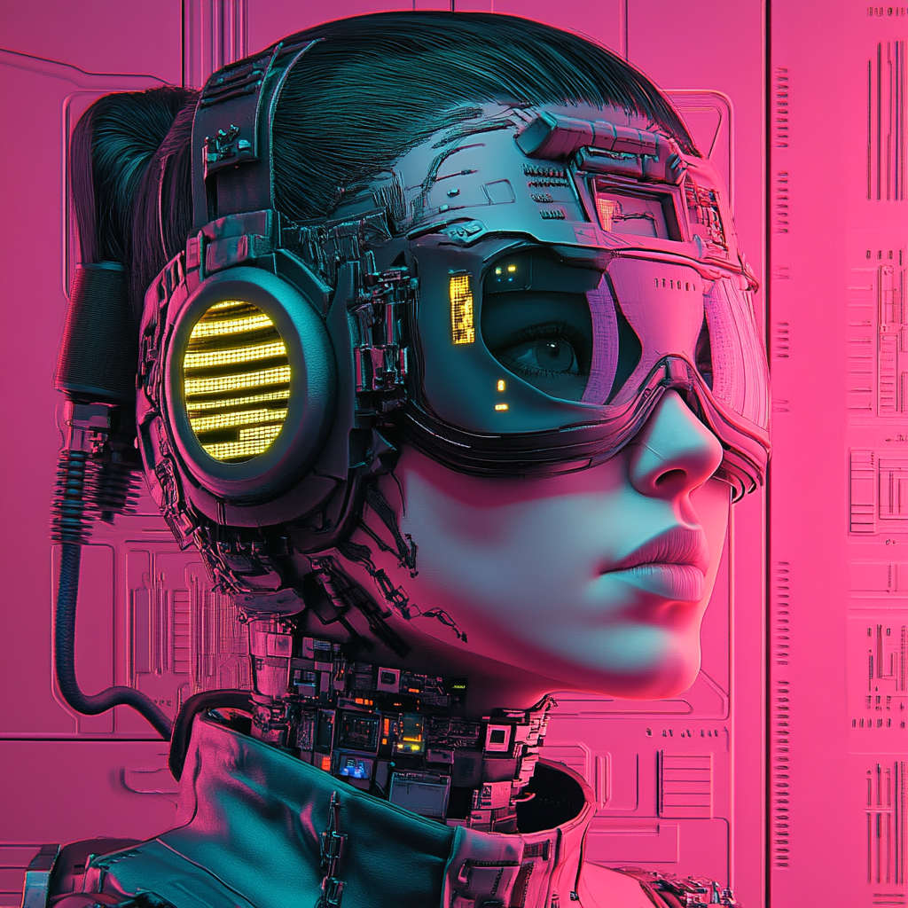 Cyberpunk Girl in Green and Pink Neon