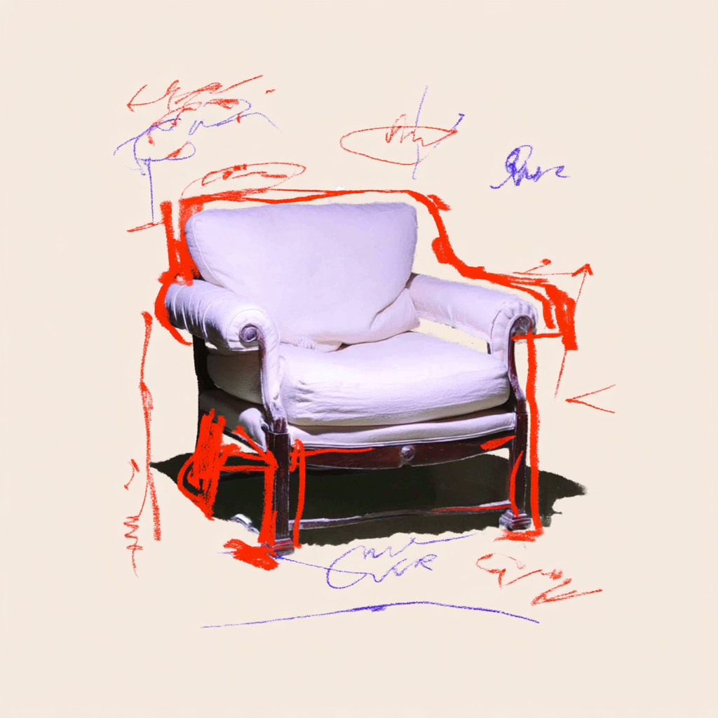 Wooden Armchair with Design-Sketch Overlays