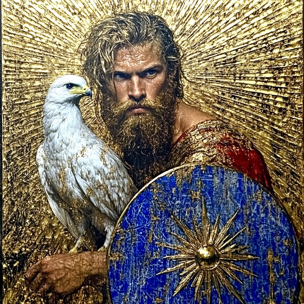 Slavic Bogatyr with a White Falcon