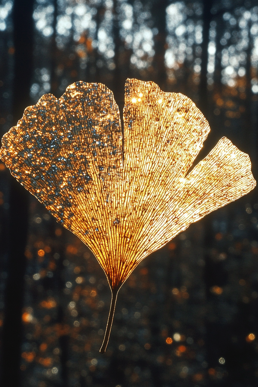 Golden Ginkgo Leaf Falling Through Sunbeams