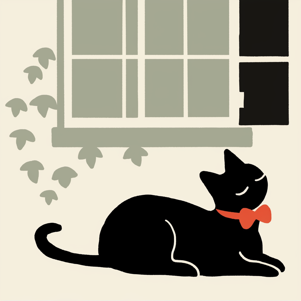 Adorable chat noir endormi sous la maison