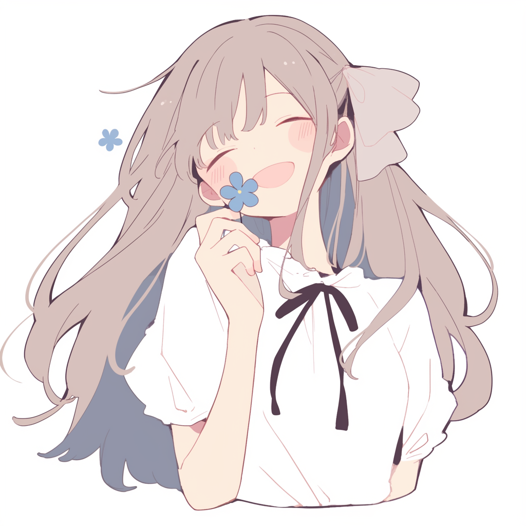手捧鲜花微笑的动漫女孩