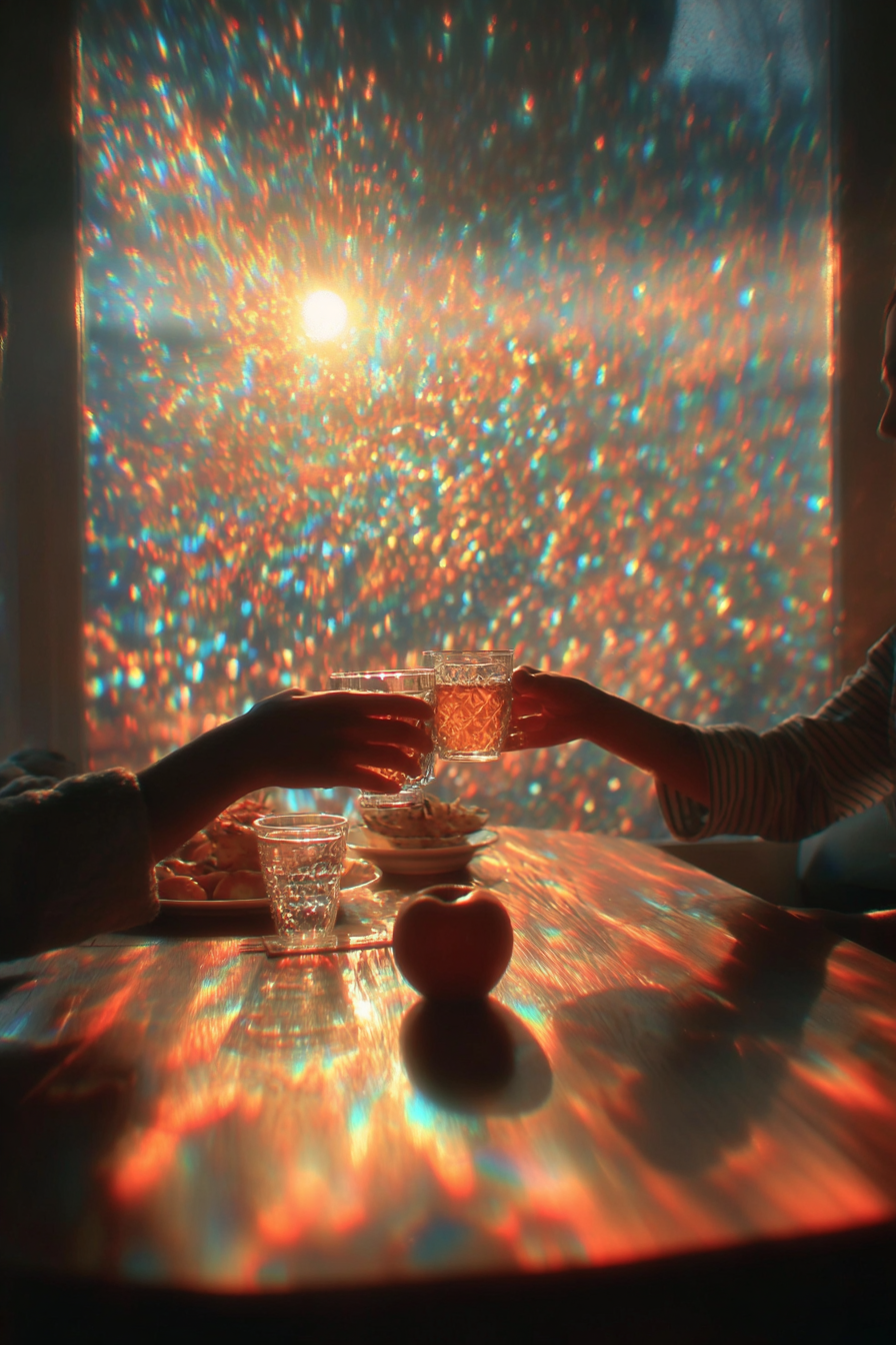 Encuentro prismático en un café a la hora dorada