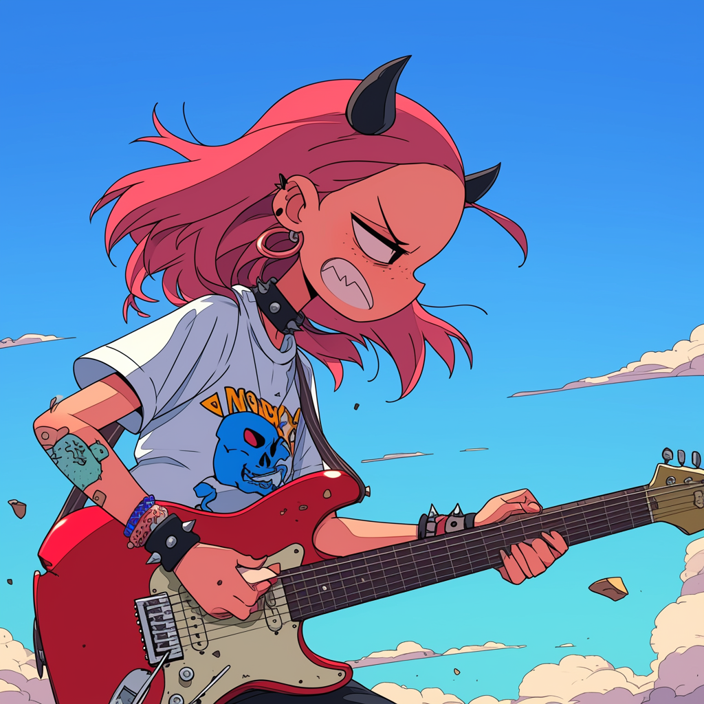 Stylized Anime Rock Guitarist
