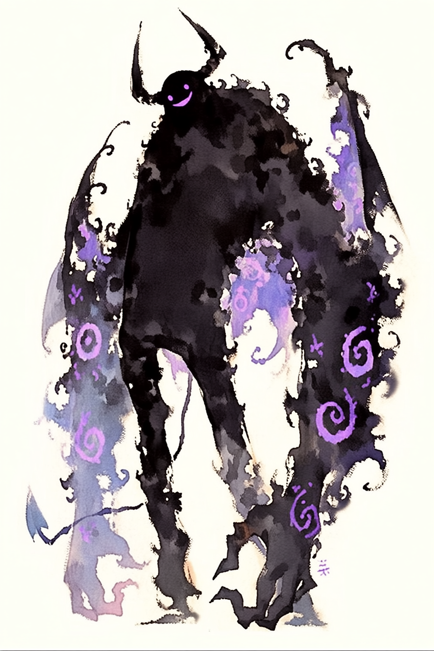 Purple-Eyed Shadow Demon with Runes
