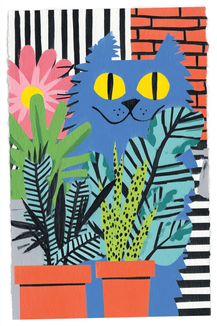 Chat bleu géant dans une jungle intérieure