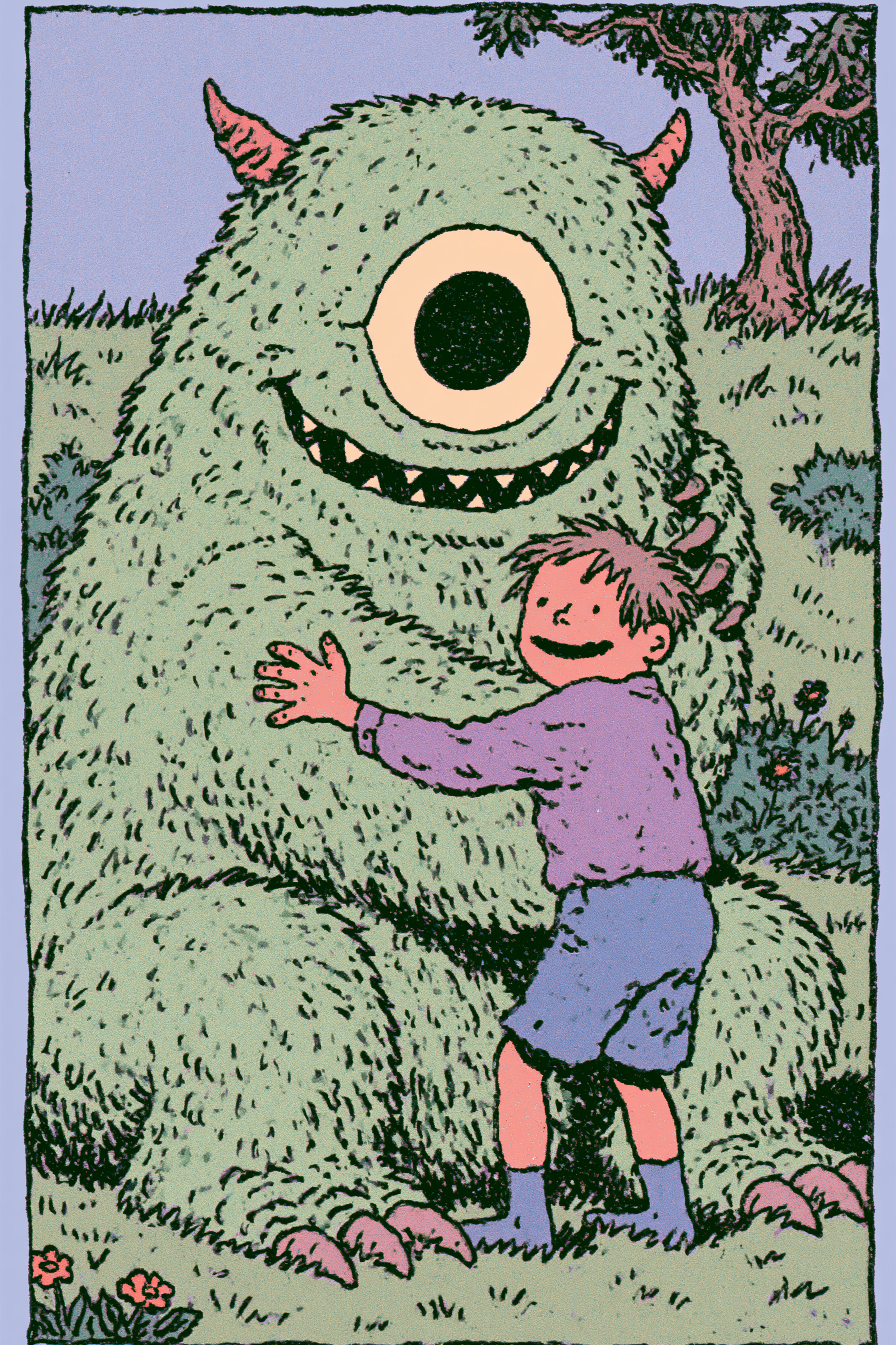 Boy Hugging a Giant Monster