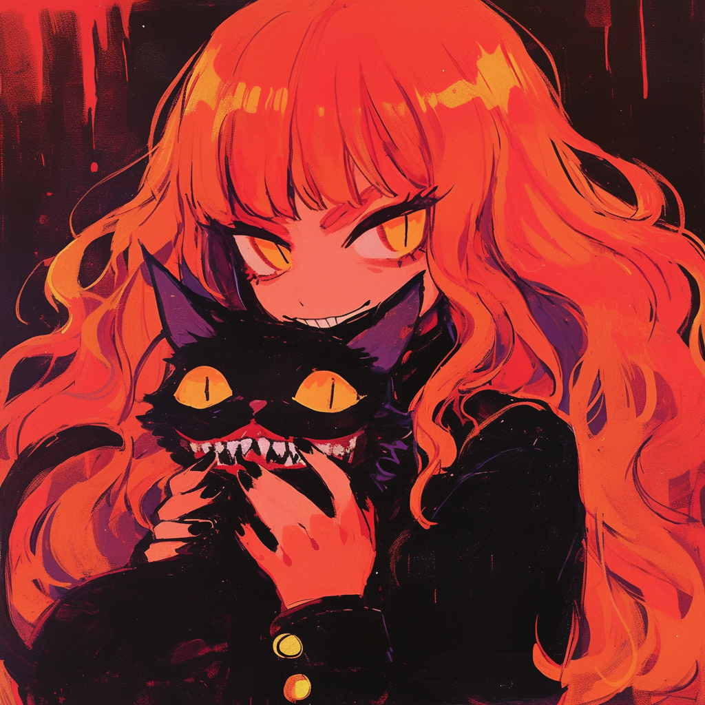 Orange-Haired Girl with an Evil Black Cat