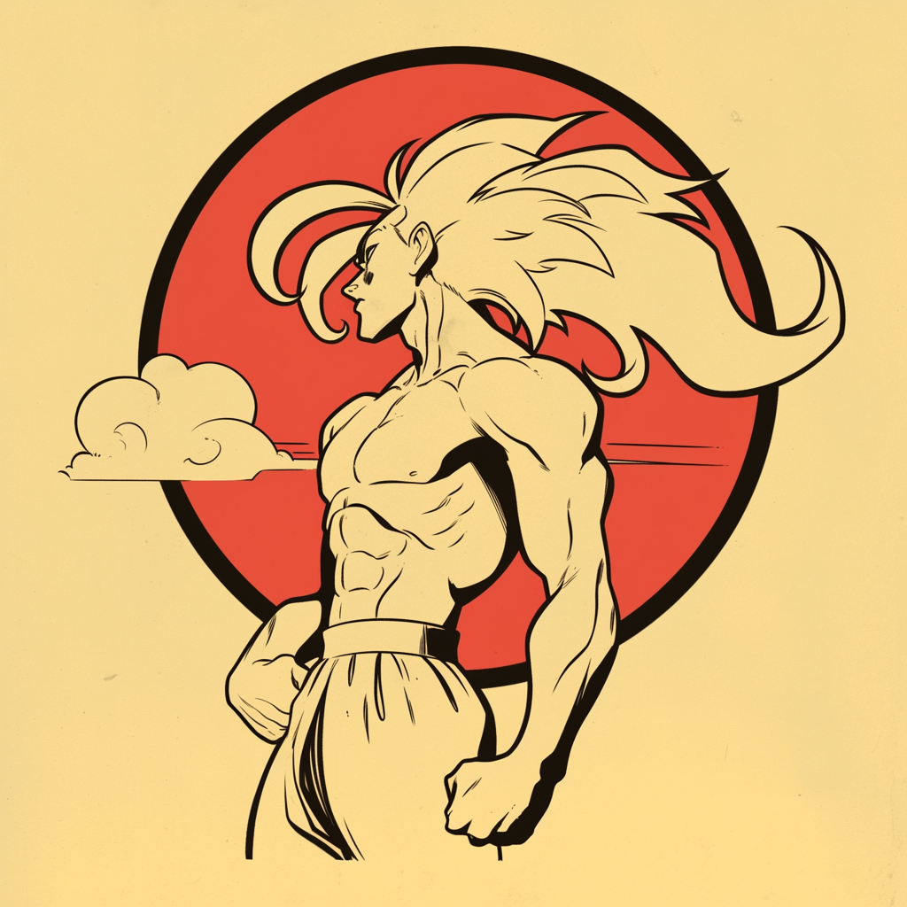 Saiyajin-Krieger in dynamischer Manga-Pose