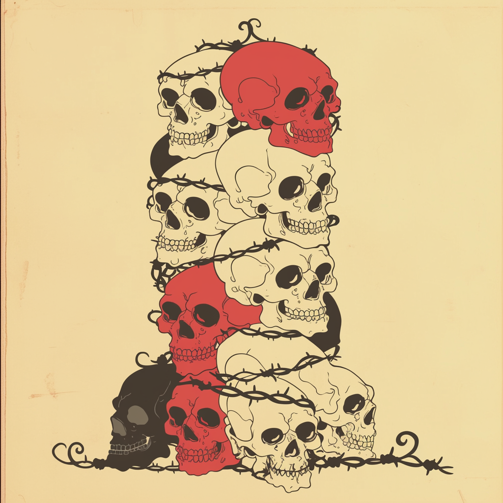 Skulls Entwined with Barbed Wire