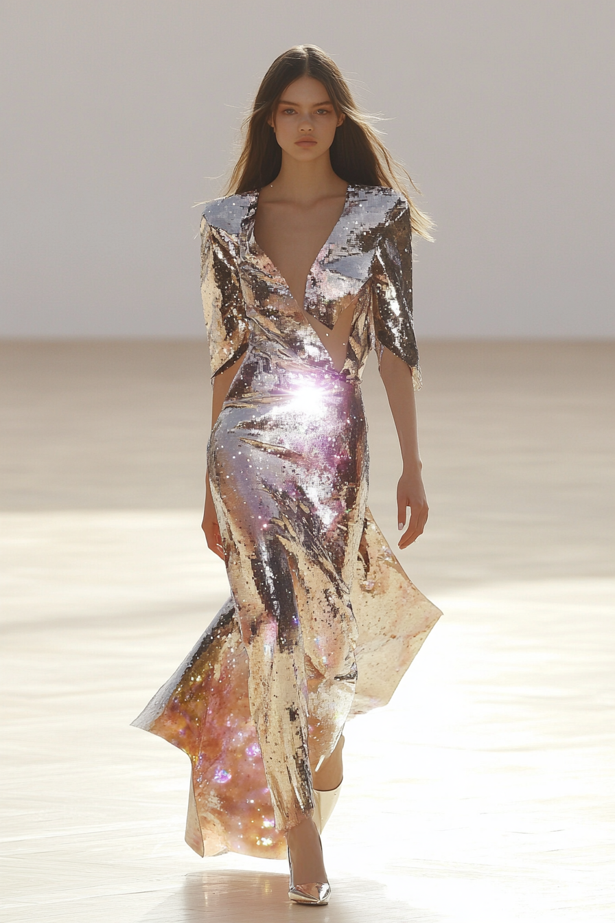 Celestial Silver Gown on the Runway