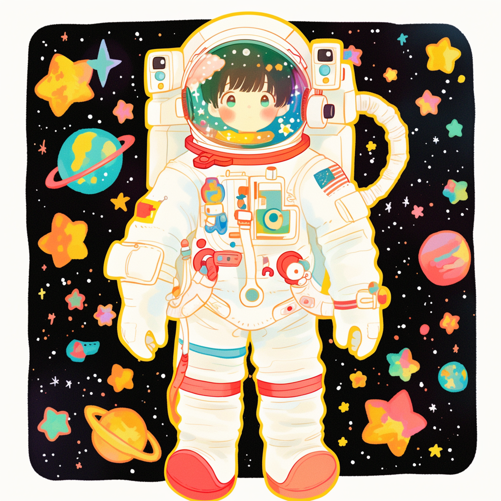 Astronaute anime sous un ciel étoilé