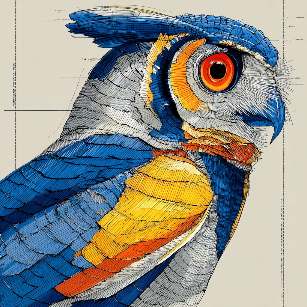 Hybride irisé de hibou, poisson et agneau