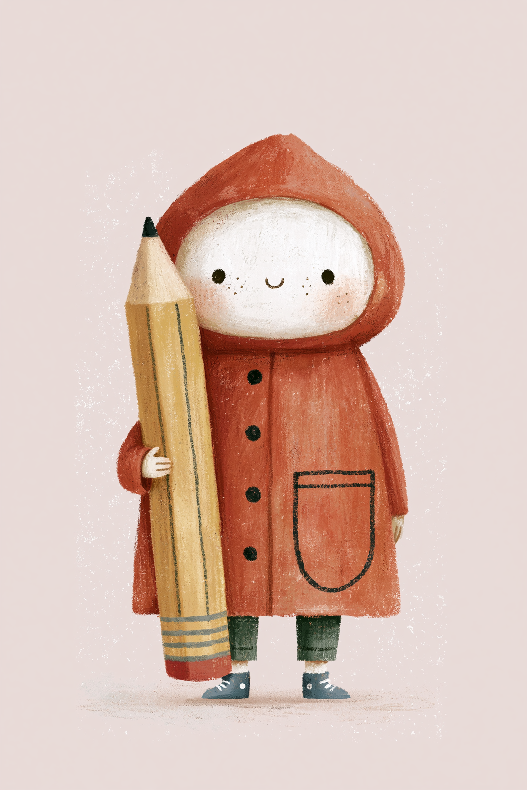 Red-Hooded Child with a Giant Pencil