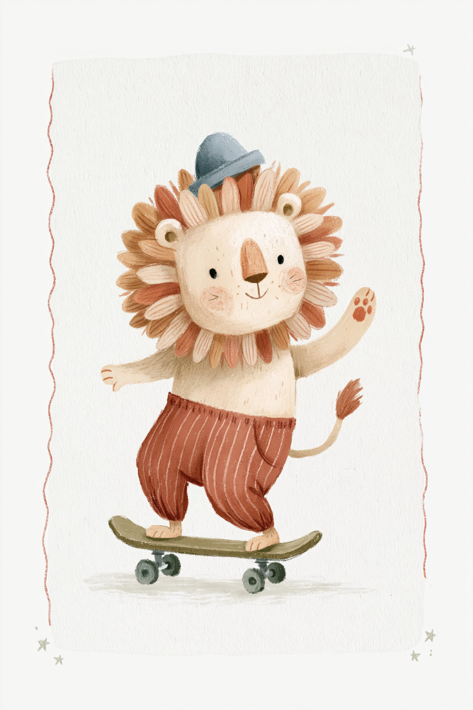 Watercolor Lion on a Skateboard