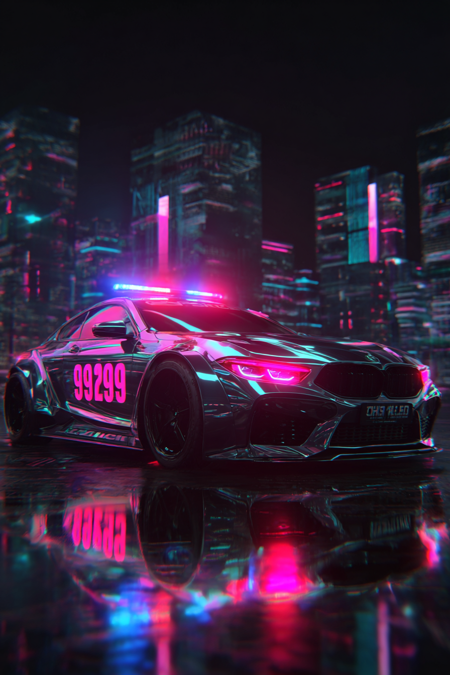 Sci-Fi Police Car in a Megacity