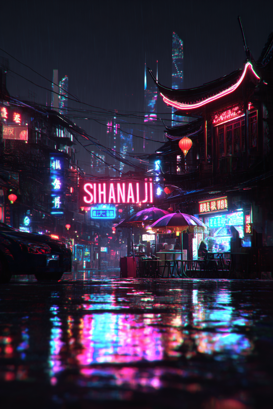 Rainy Neon Night in Nineties Shanghai