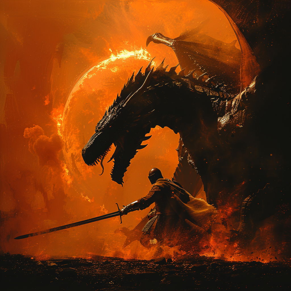 Knight Battles a Fire-Breathing Dragon
