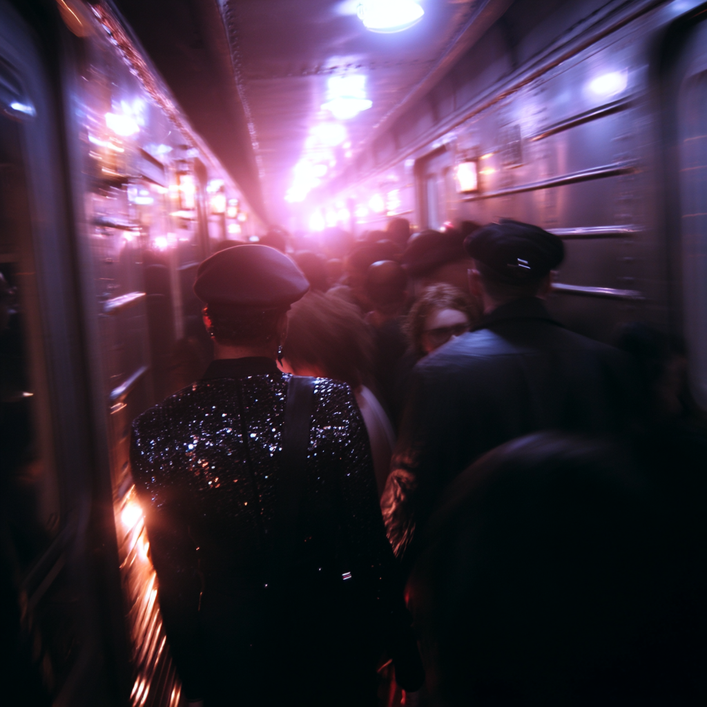 Motion-Blurred Crowd on a Train
