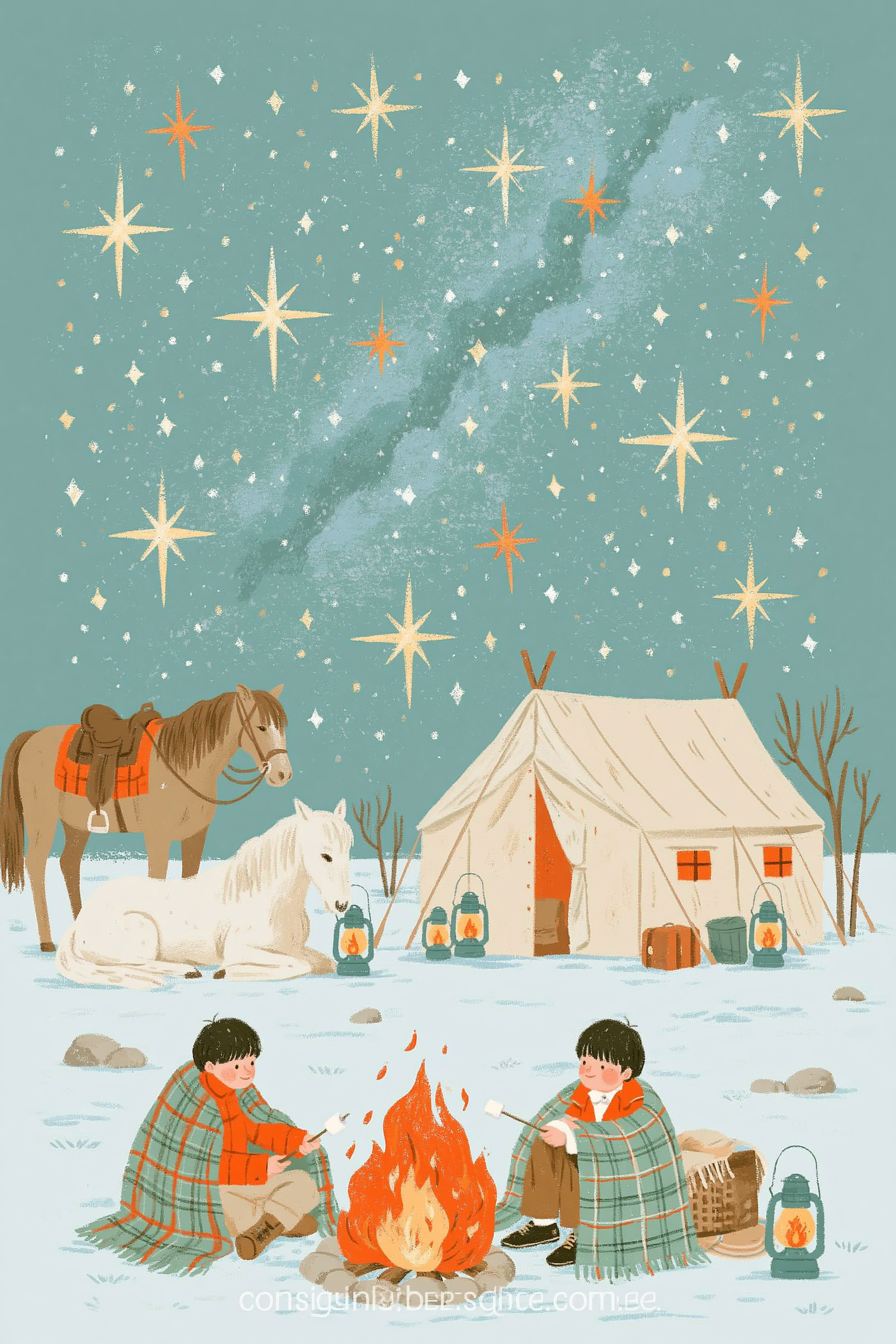 Brothers by Campfire in Painterly Realism