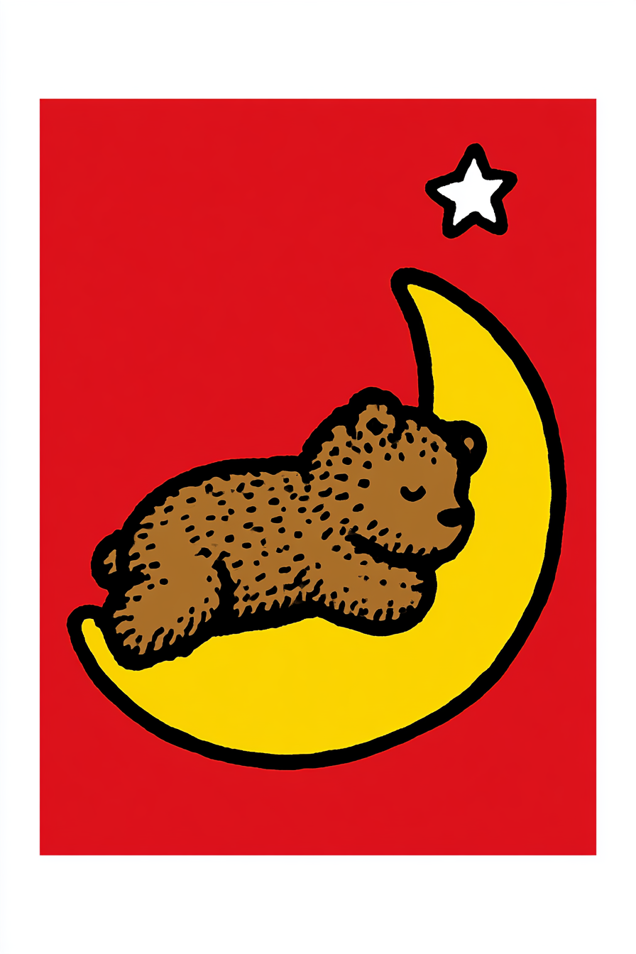 Baby Bear Resting on a Yellow Moon