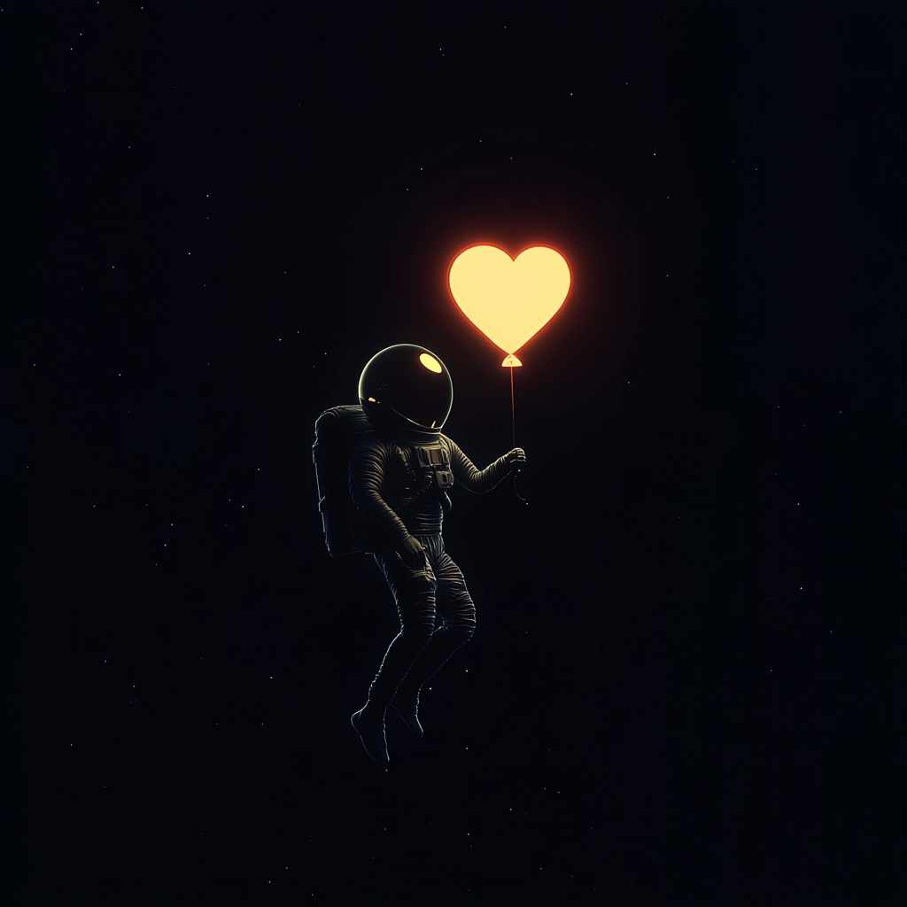 Astronaut Floating with a Heart Balloon