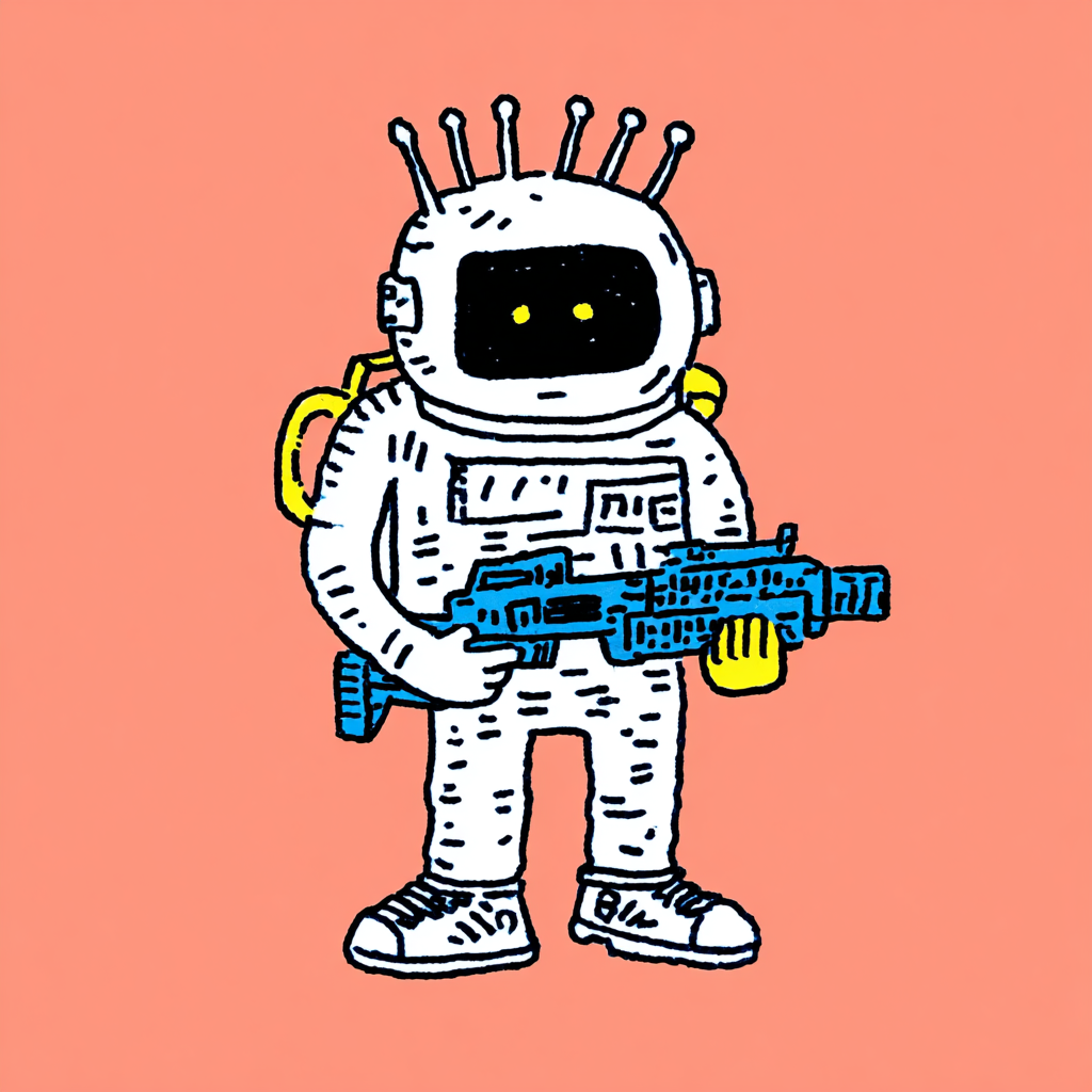 Retro 1970s Astronaut with a Blaster