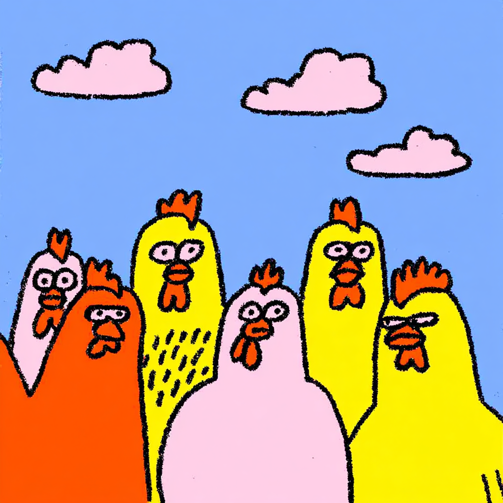 Curious Chickens Looking Down