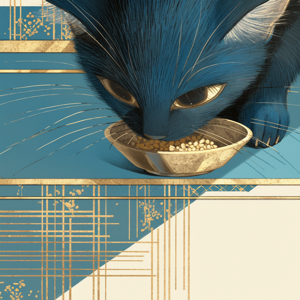 Black Cat Chasing Its Food Bowl