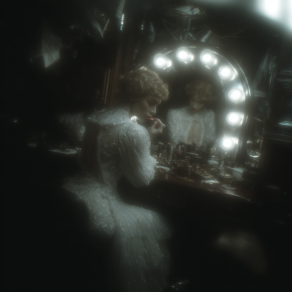 Performer Applying Lipstick in an Opera Dressing Room