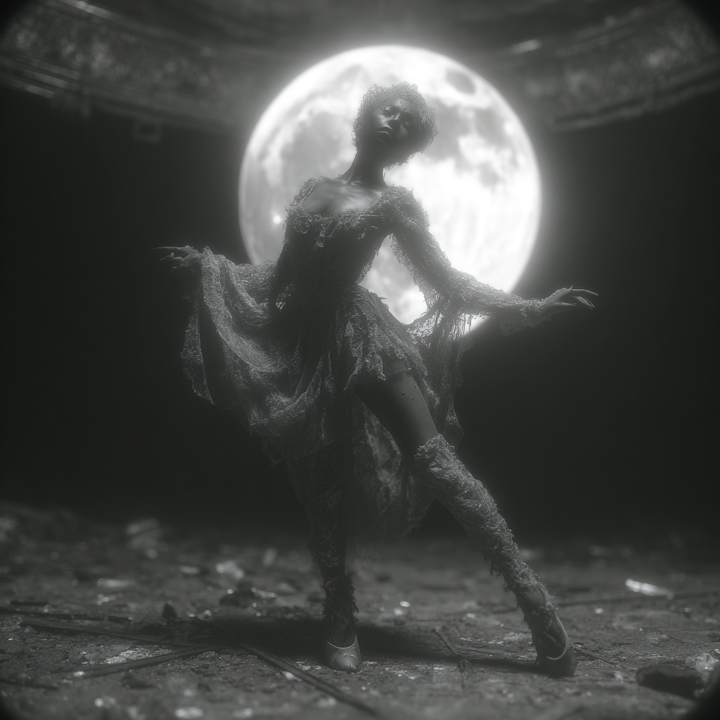 Ballerina Dancing Alone in an Abandoned Theater