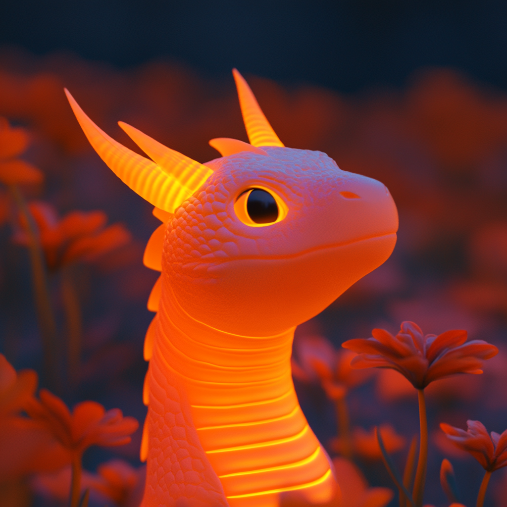 Dragón bebé de cuernos dorados en un bosque celestial