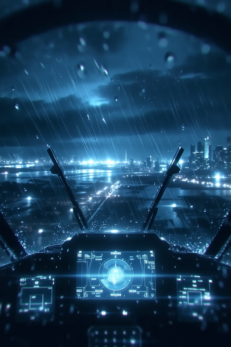 Mech Cockpit over a Rainy Warzone