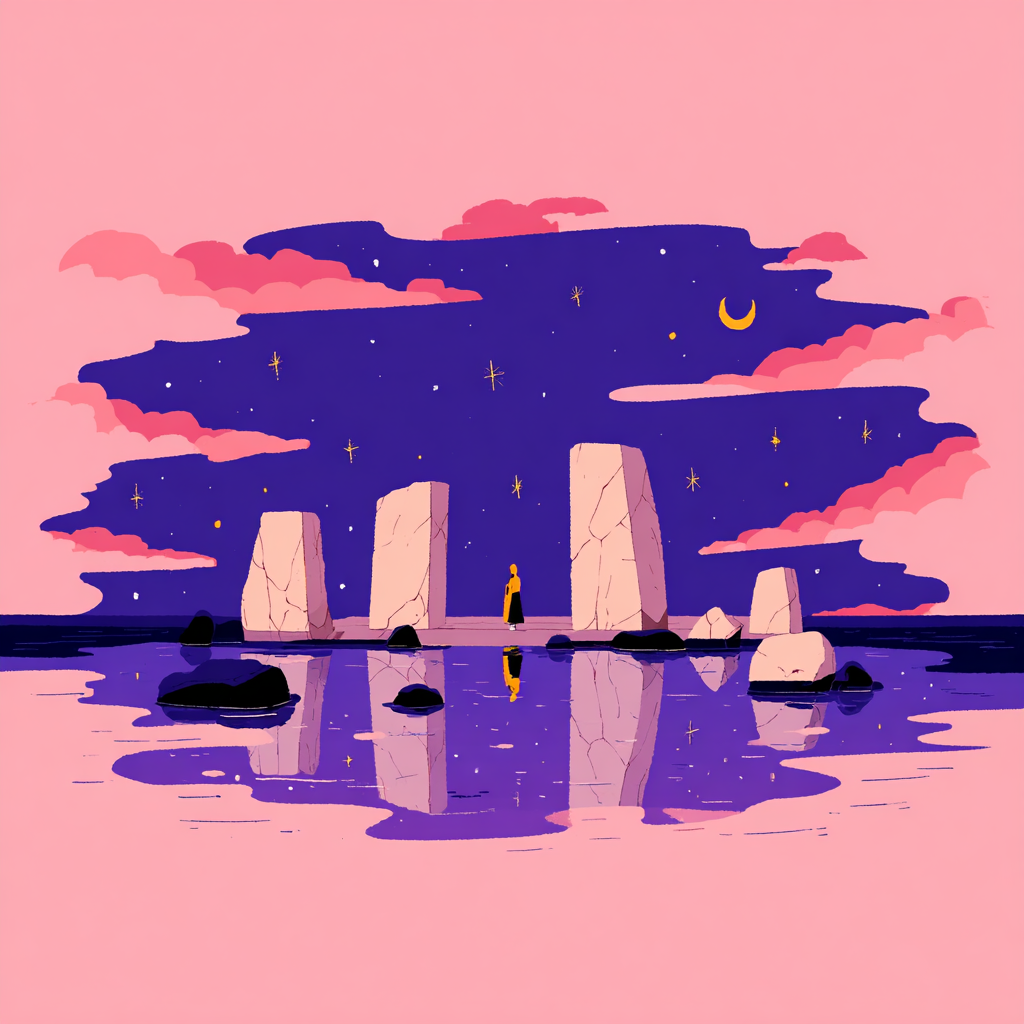 Futuristic Temple Rising from Neon Seas