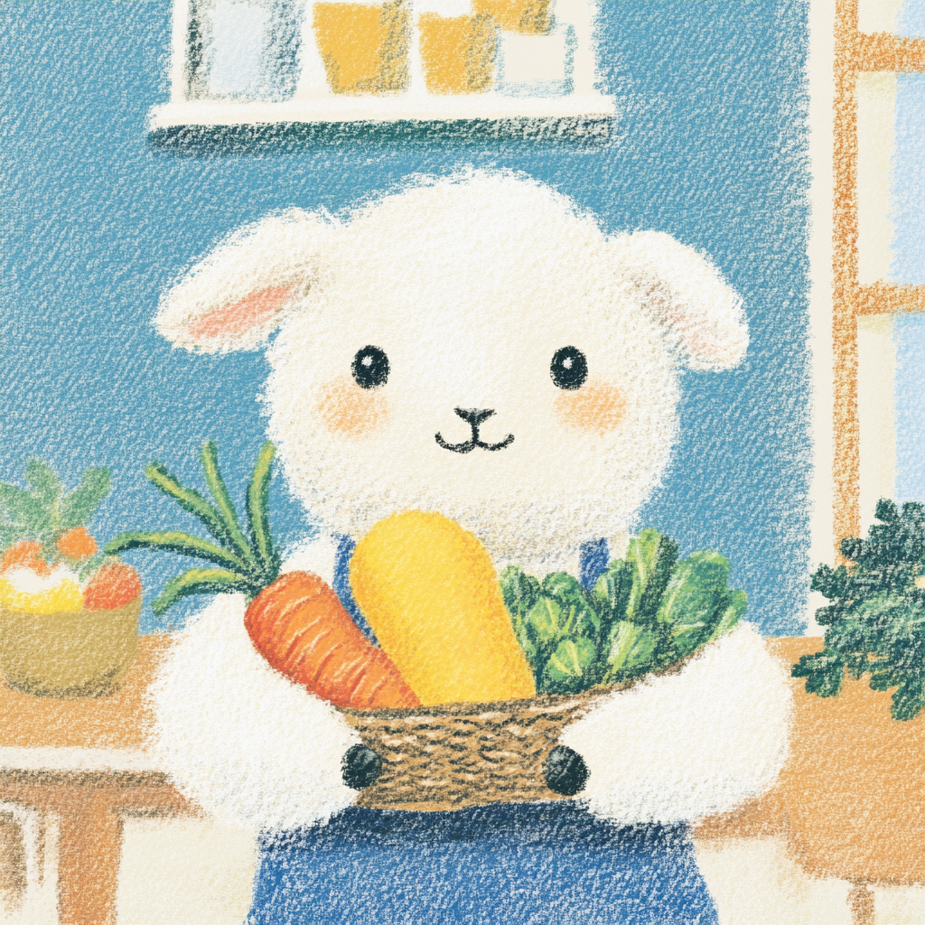 Cute White Lamb with Vegetables
