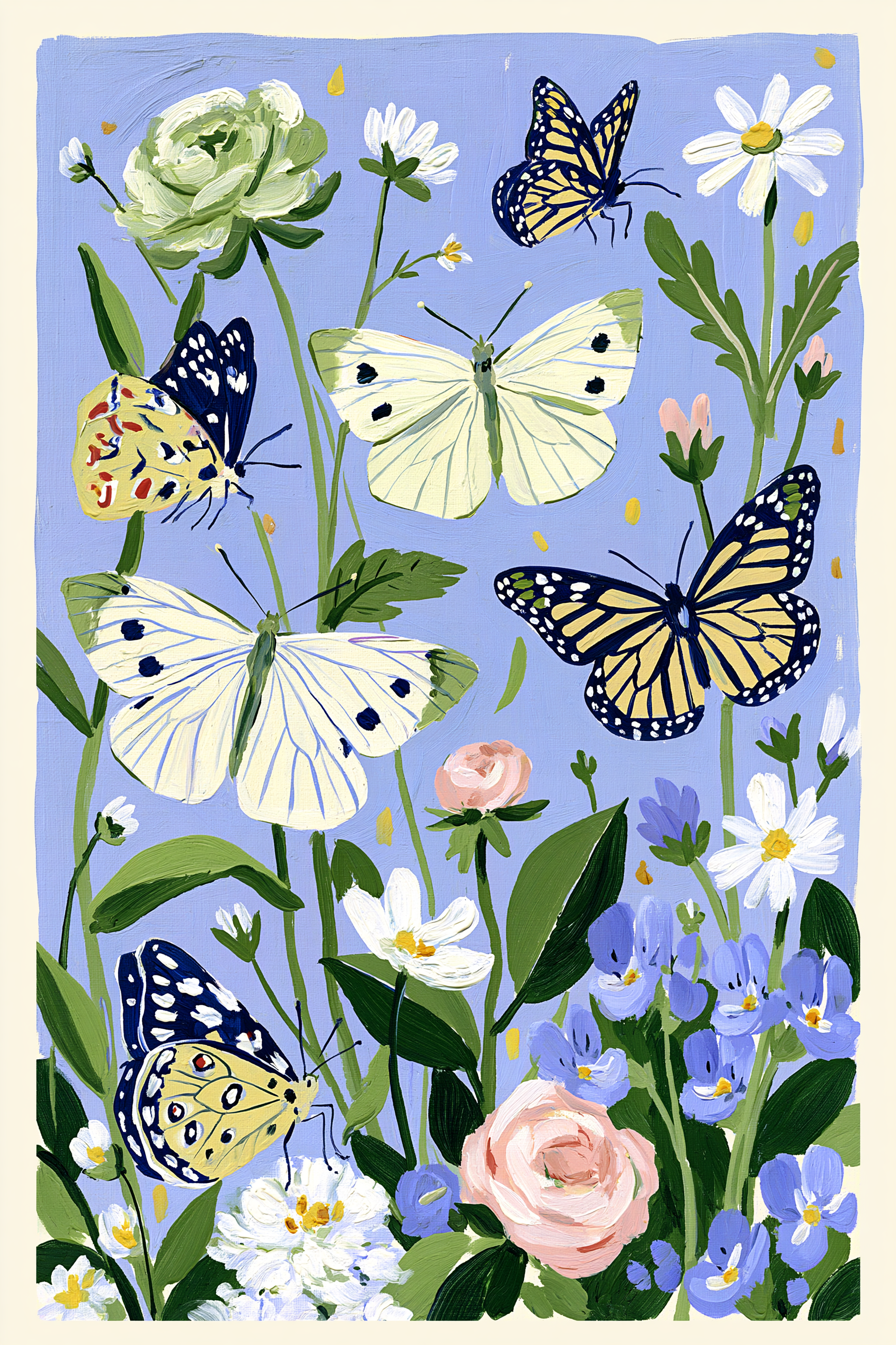 Spring Butterflies Waltzing Among Flowers