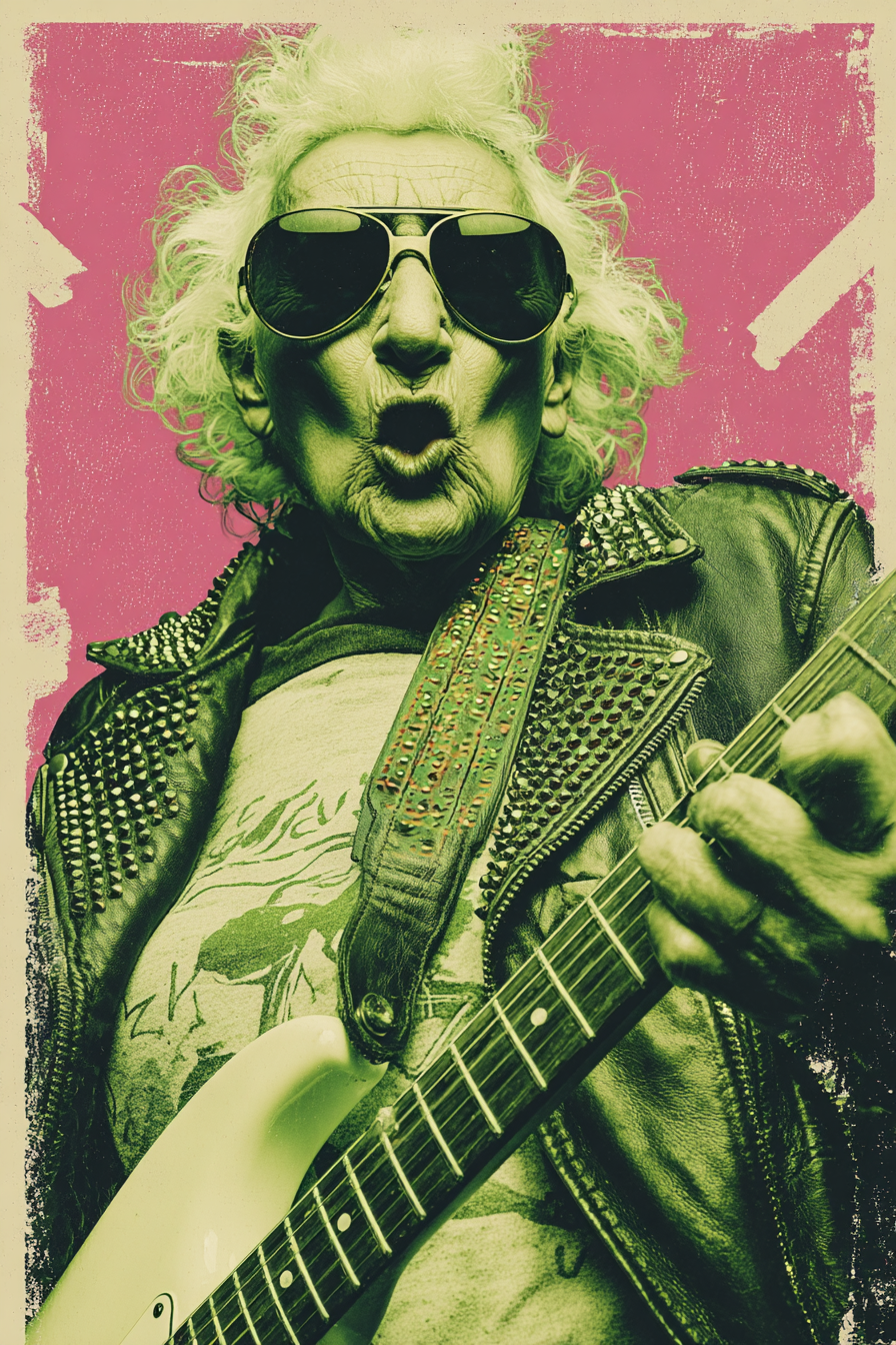 Rocker Grandmother with an Electric Guitar