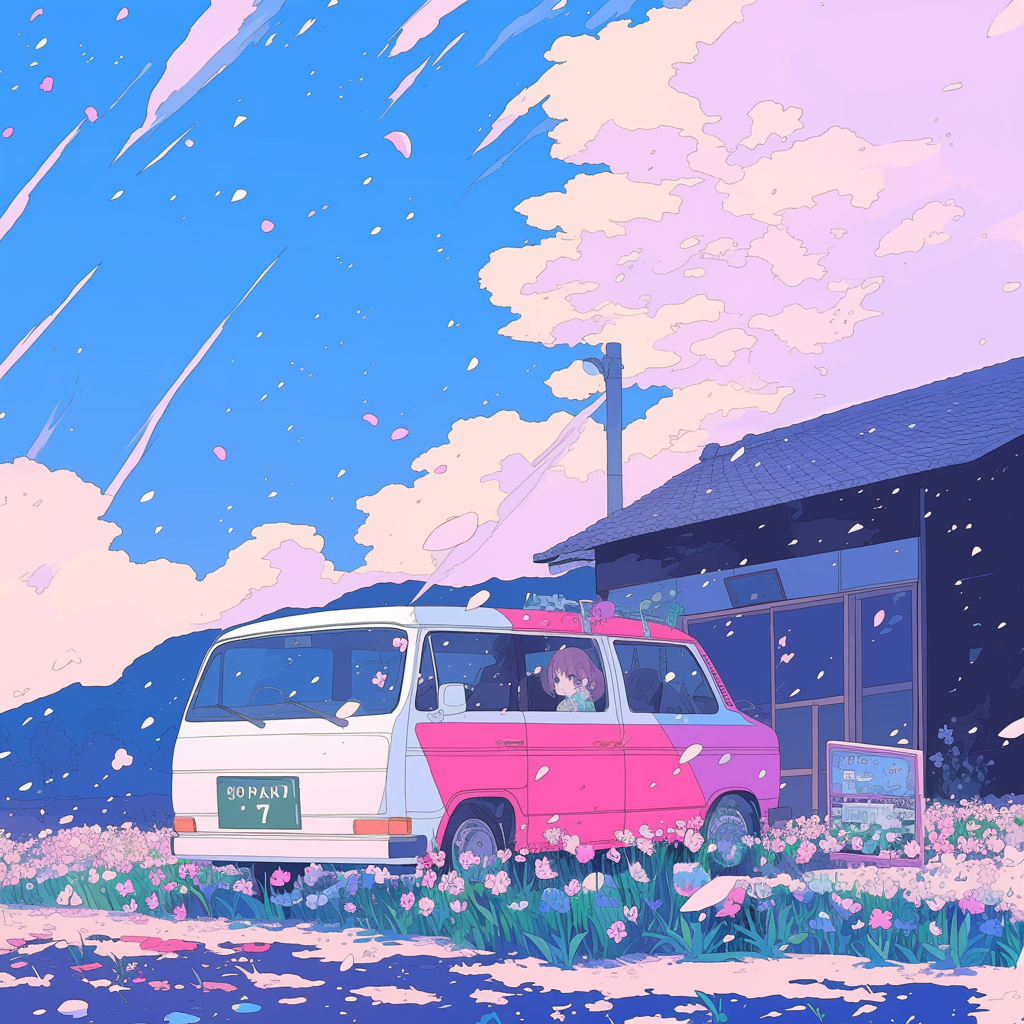 꽃길 옆 분홍 폭스바겐