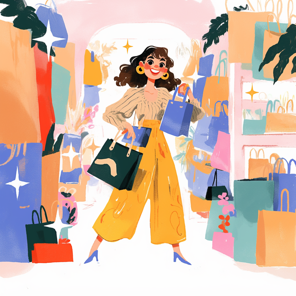 Joyful Shopper with an Endless Receipt
