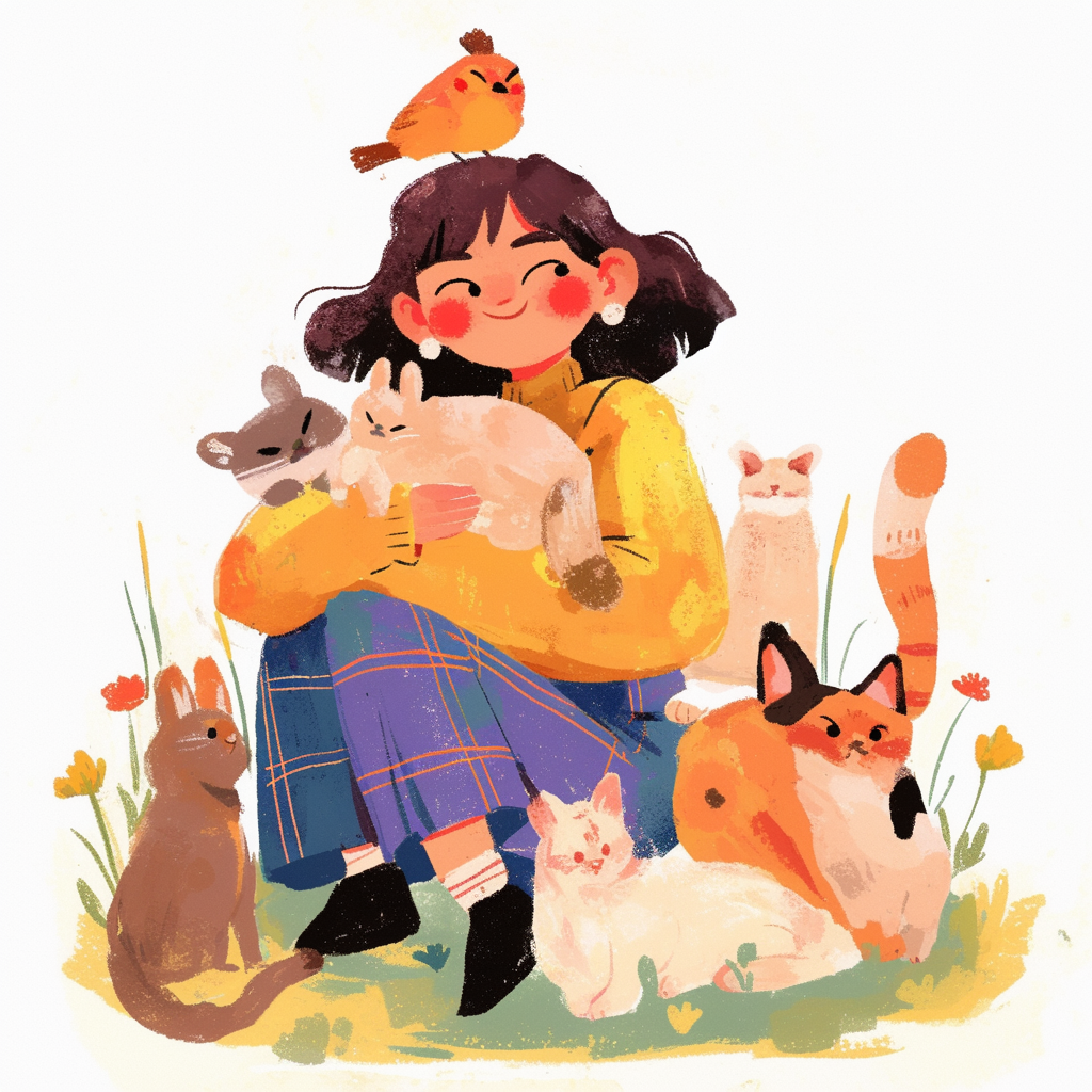 Chica rodeada de animales adorables