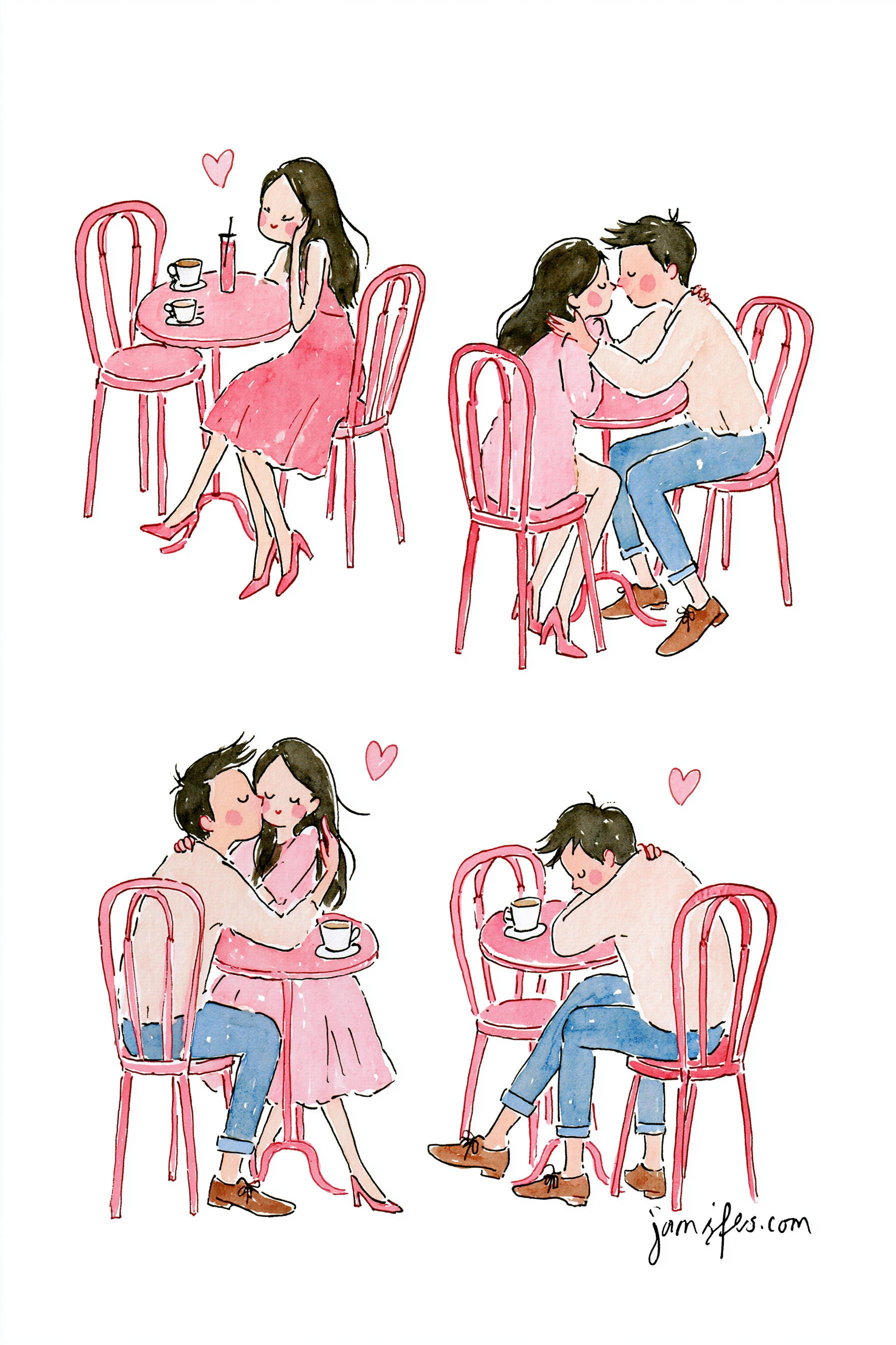 Couples Embracing at Asian Street Cafés