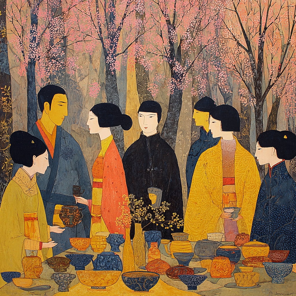 Celestial Banquet Beneath Blooming Peach Trees